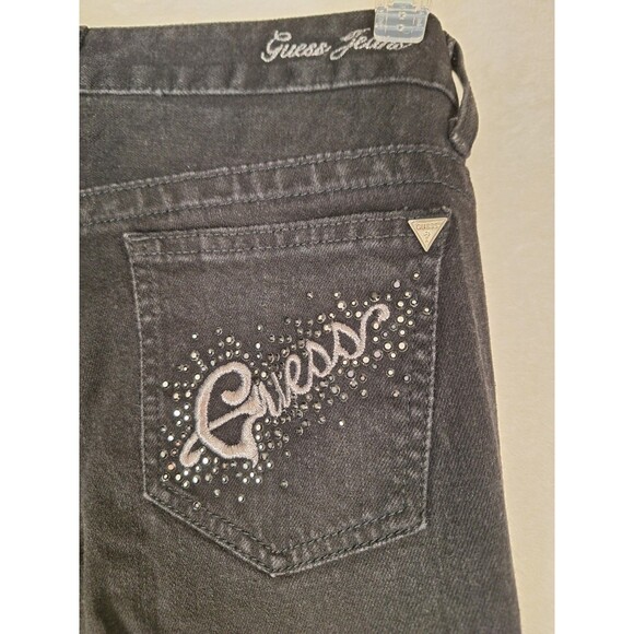 Guess Daredevil Womens 28 Black Denim Dark Bootcut Flare Jean 30x32 Stretch Logo - Picture 1 of 10